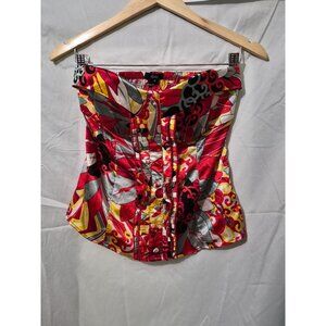 Sele Medium Multicolor Pullover Ruffle Button Y2K Retro 90s Occasion Date Corset